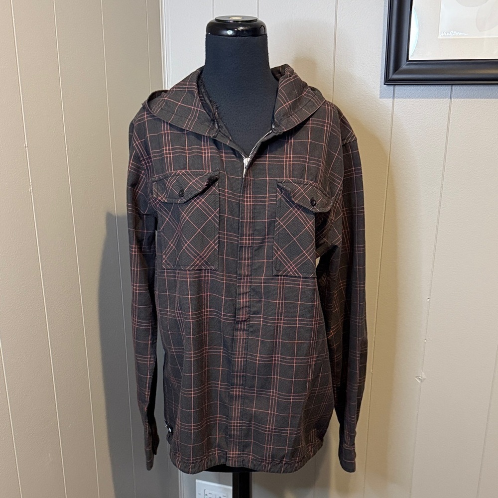 Analog Men’s Small Dark Plaid Utility Hooded Jacket